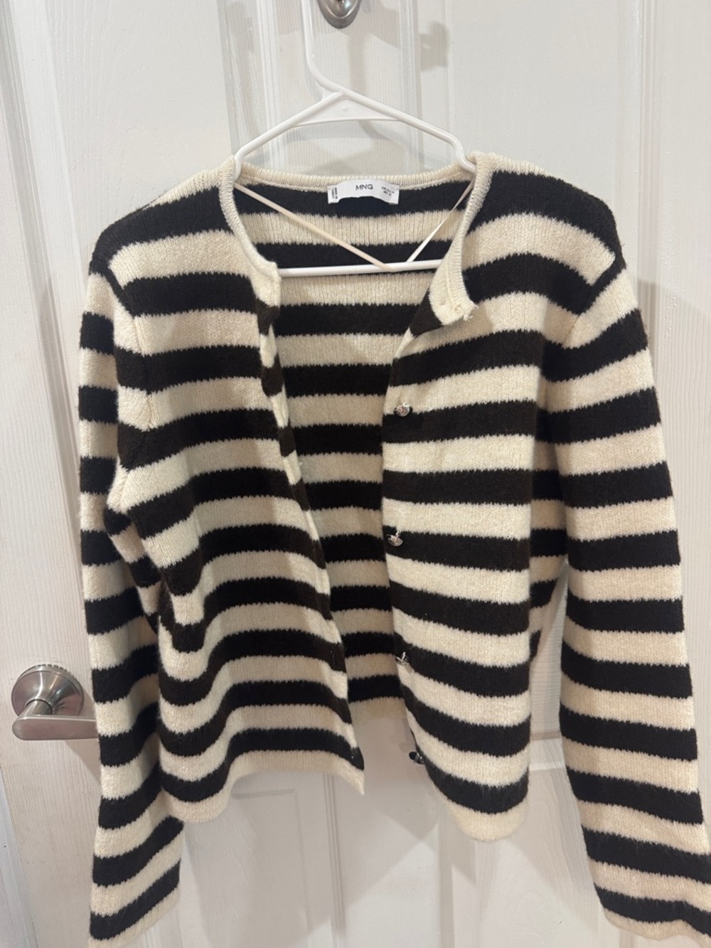 Mango Black and Cream Striped Button-Front Cardigan